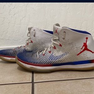 White red and blue Jordan’s